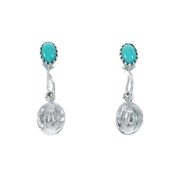 Native American Sterling Silver Turquoise Cowboy Hat Post Dangle Earrings JX131037